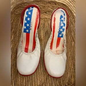 Schutz White and Red Star-Striped heeled Mules (S1)